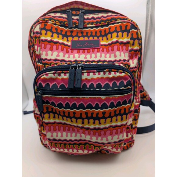 Vera Bradley Lighten Up Grande Backpack Polyester Rio Squiggle Zip Slip Pockets - Picture 1 of 15
